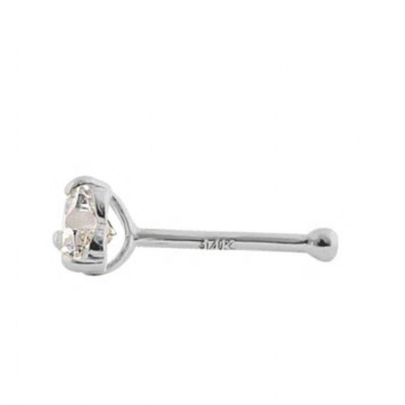 Solid 14K White Gold Heart Nose Stud New - Picture 3 of 7